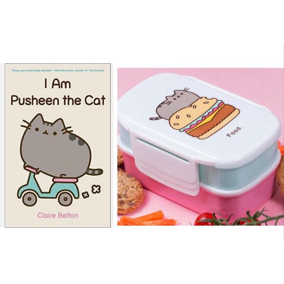 Pusheen Double Layer Bento Lunch Box & I Am Cat Book LOT - Picture 1 of 12